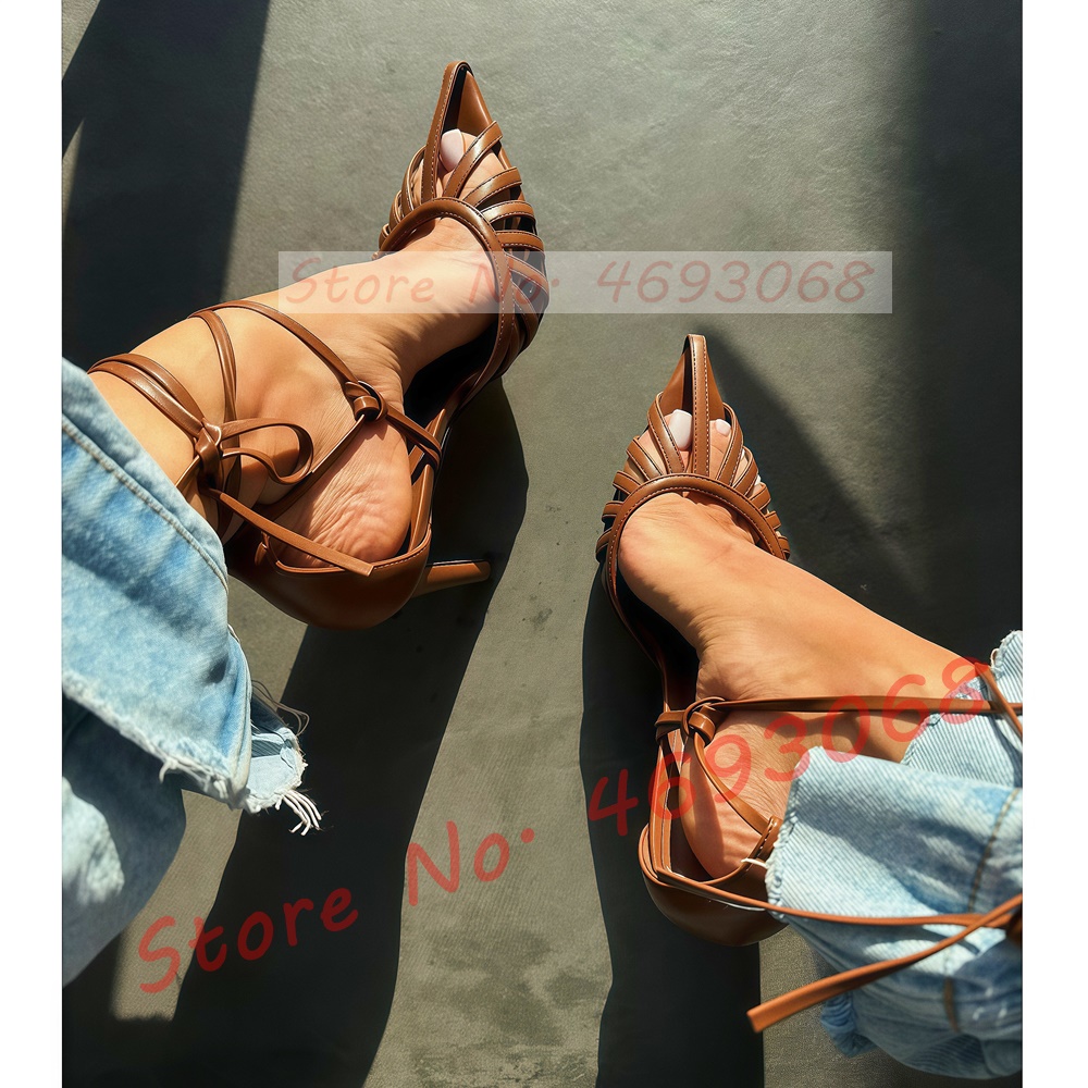 Brown Pointy Toe Caged Sandals - Crossfit Ladies ulasan dan harga