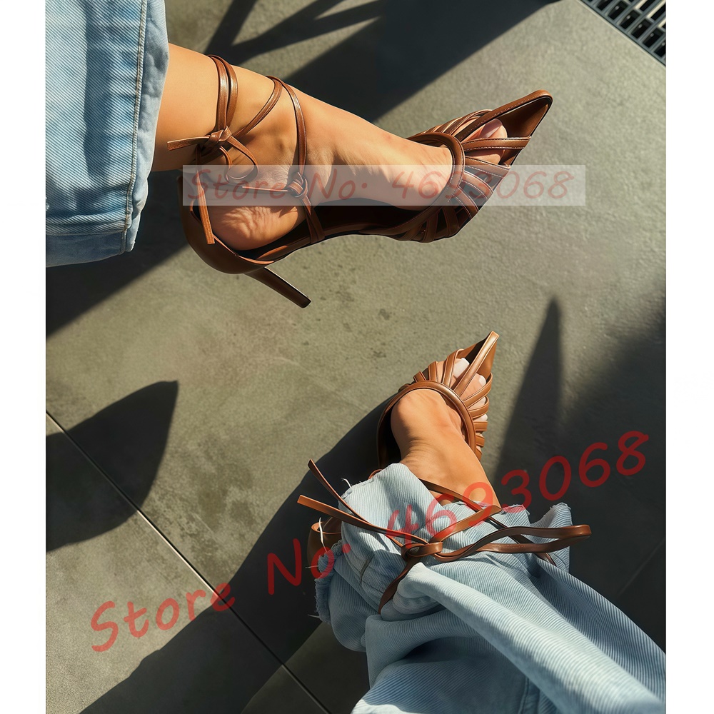 Brown Pointy Toe Caged Sandals - Crossfit Ladies ulasan dan harga