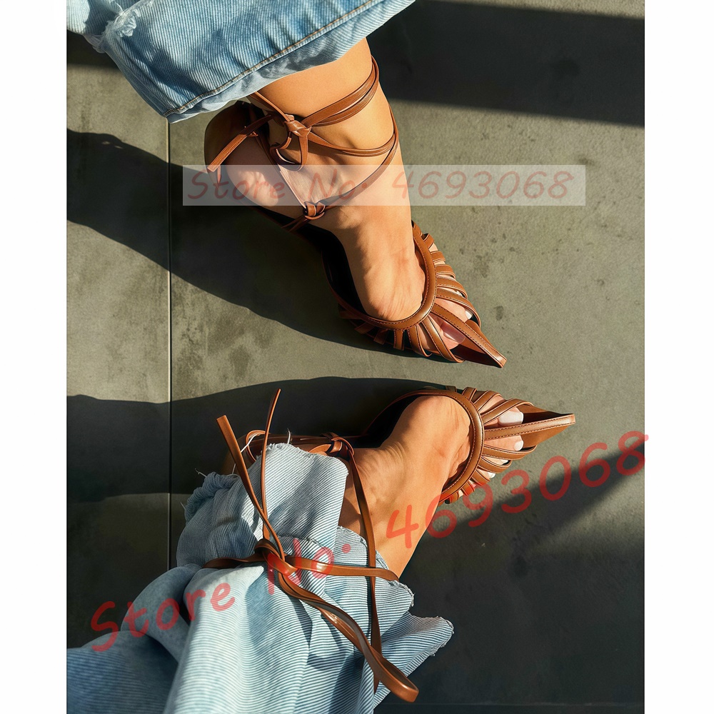 Brown Pointy Toe Caged Sandals - Crossfit Ladies ulasan dan harga